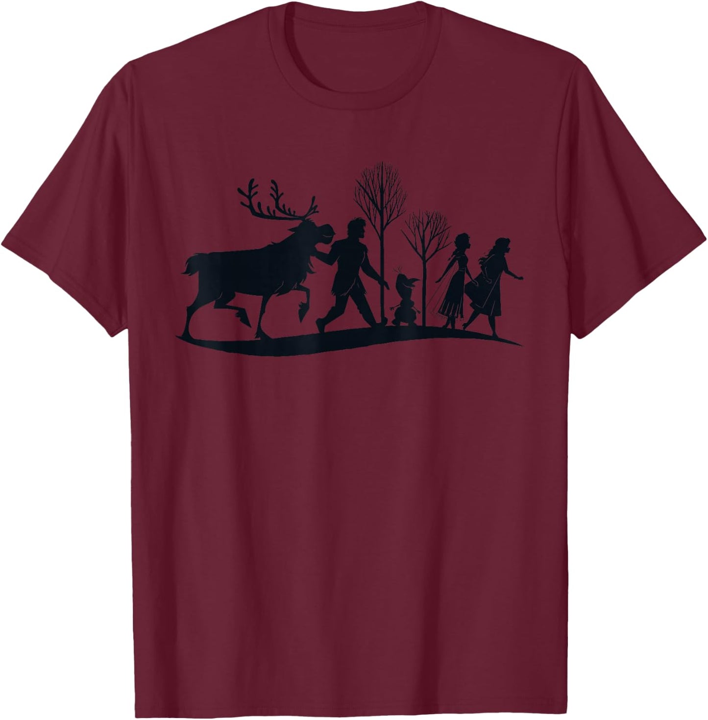 Disney Frozen 2 Characters Anna Elsa Silhouette T-Shirt - T-Shirt | Maroon