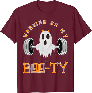 Funny Halloween Workout Gym Working On My Boo-Ty Men Women T-Shirt - T-Shirt | Maroon