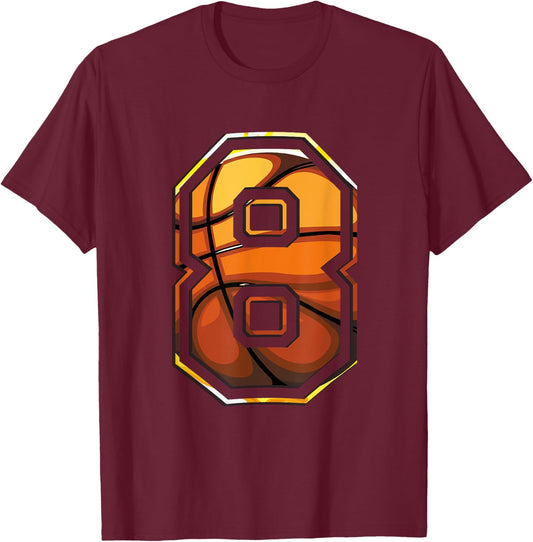 8th Birthday Basketball Gift Player Number 8 T-Shirt - T-Shirt | Maroon