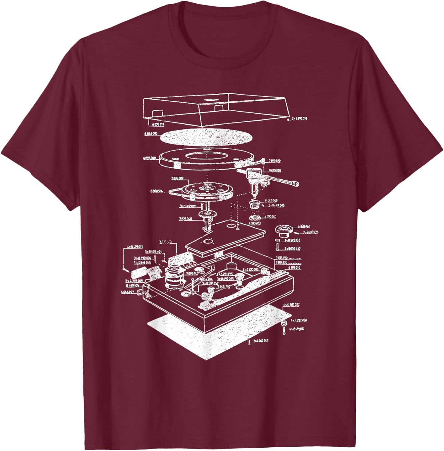 Vintage Blueprint - Phonograph Vinyl Player Retro Chart Gift T-Shirt - T-Shirt | Maroon