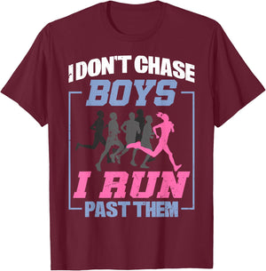 Funny I Dont Chase Boys I Pass Them Shirt Funny Running Gift T-Shirt - T-Shirt | Maroon