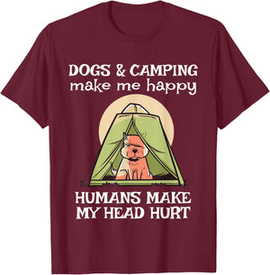 Dogs and Camping Make Me Happy Funny Camping Dog Lover Women T-Shirt - T-Shirt | Maroon