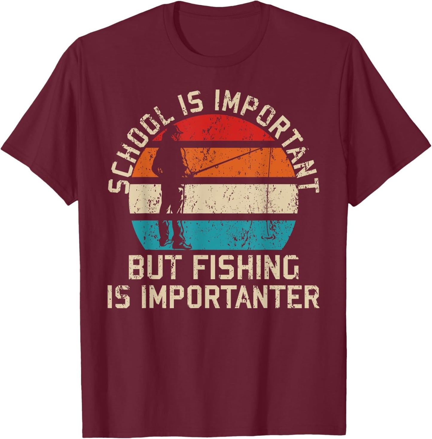 School Is Important But Fishing Is Importanter Youth Kids T-Shirt - T-Shirt | Maroon