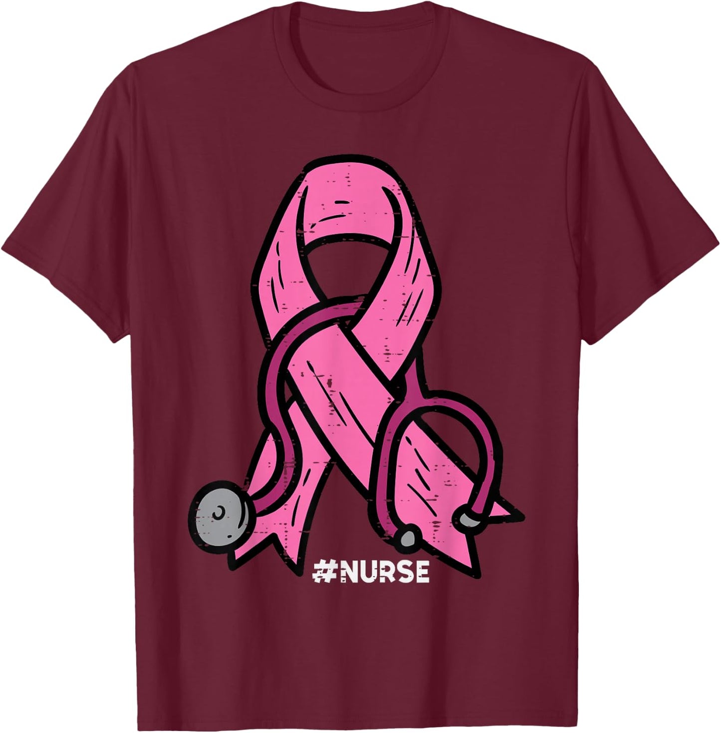 Breast Cancer Awareness Ribbon Nurse Scrub Top Women Men T-Shirt - T-Shirt | Maroon