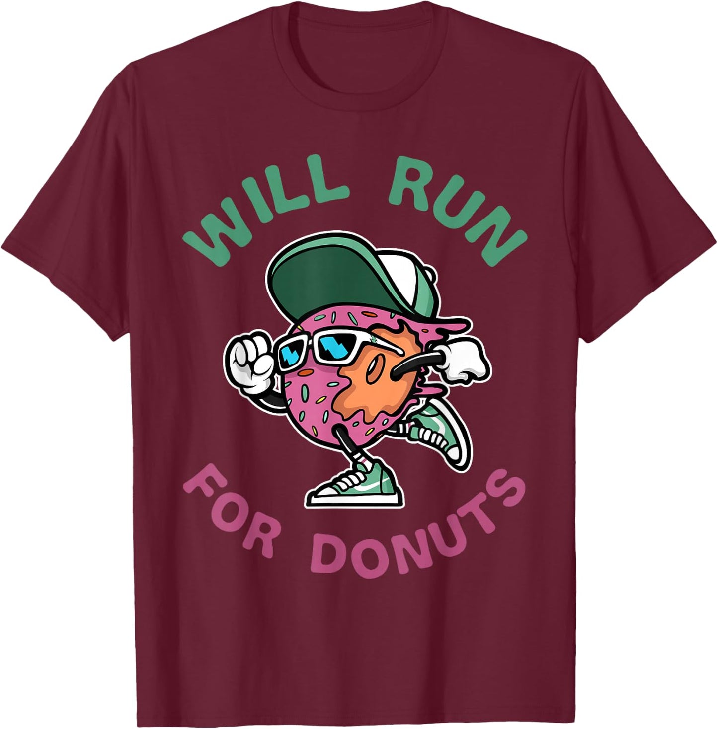 Runner WIll Run For Donuts Funny Runner Marathon Running T-Shirt - T-Shirt | Maroon
