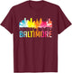 Baltimore Maryland Retro Watercolor Skyline Art Souvenir T-Shirt - T-Shirt | Maroon
