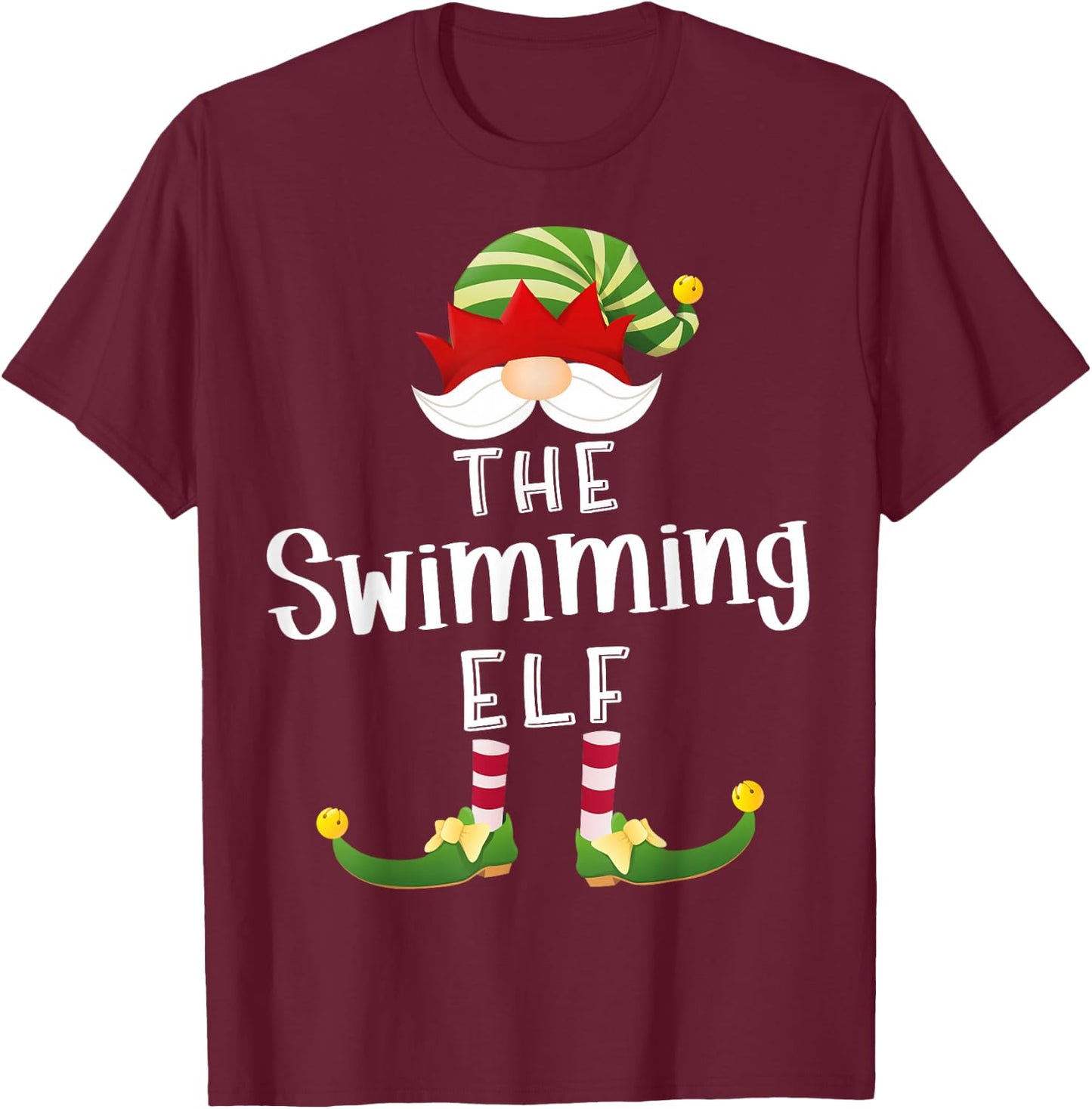Swimming Elf Group Christmas Funny Pajama Party T-Shirt - T-Shirt | Maroon