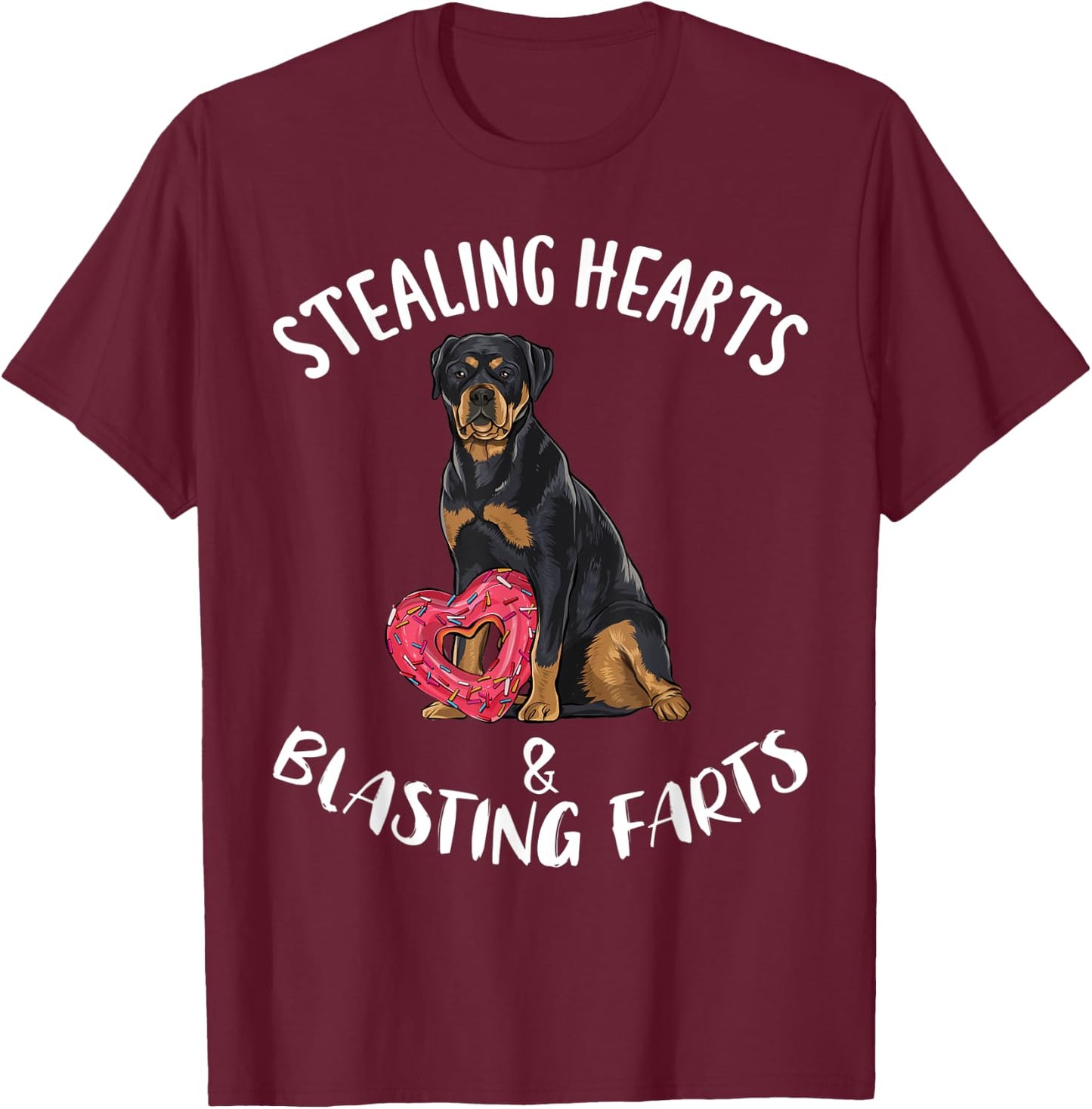 Stealing Hearts Blasting Farts Rottweiler Valentines Day T-Shirt - T-Shirt | Maroon
