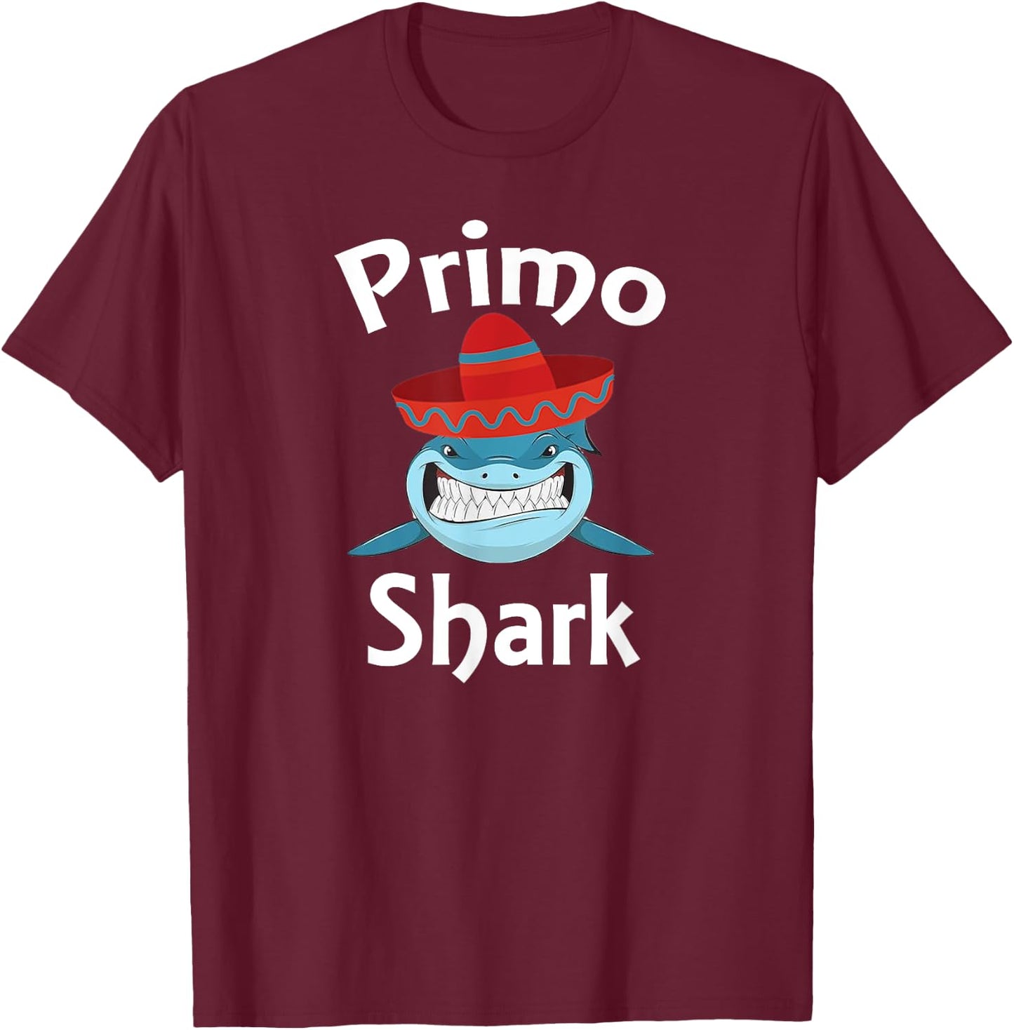 Primo Shark Funny Spanish Boy Cousin T-Shirt - T-Shirt | Maroon