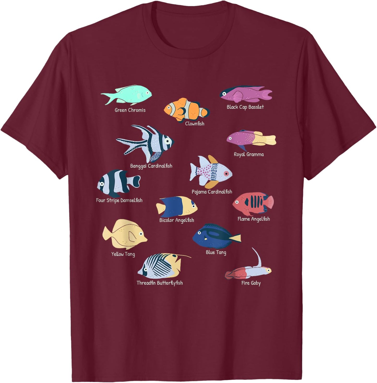 Coral Reefs Tropical Fishes In Reef Aquariums Fish Tank T-Shirt - T-Shirt | Maroon