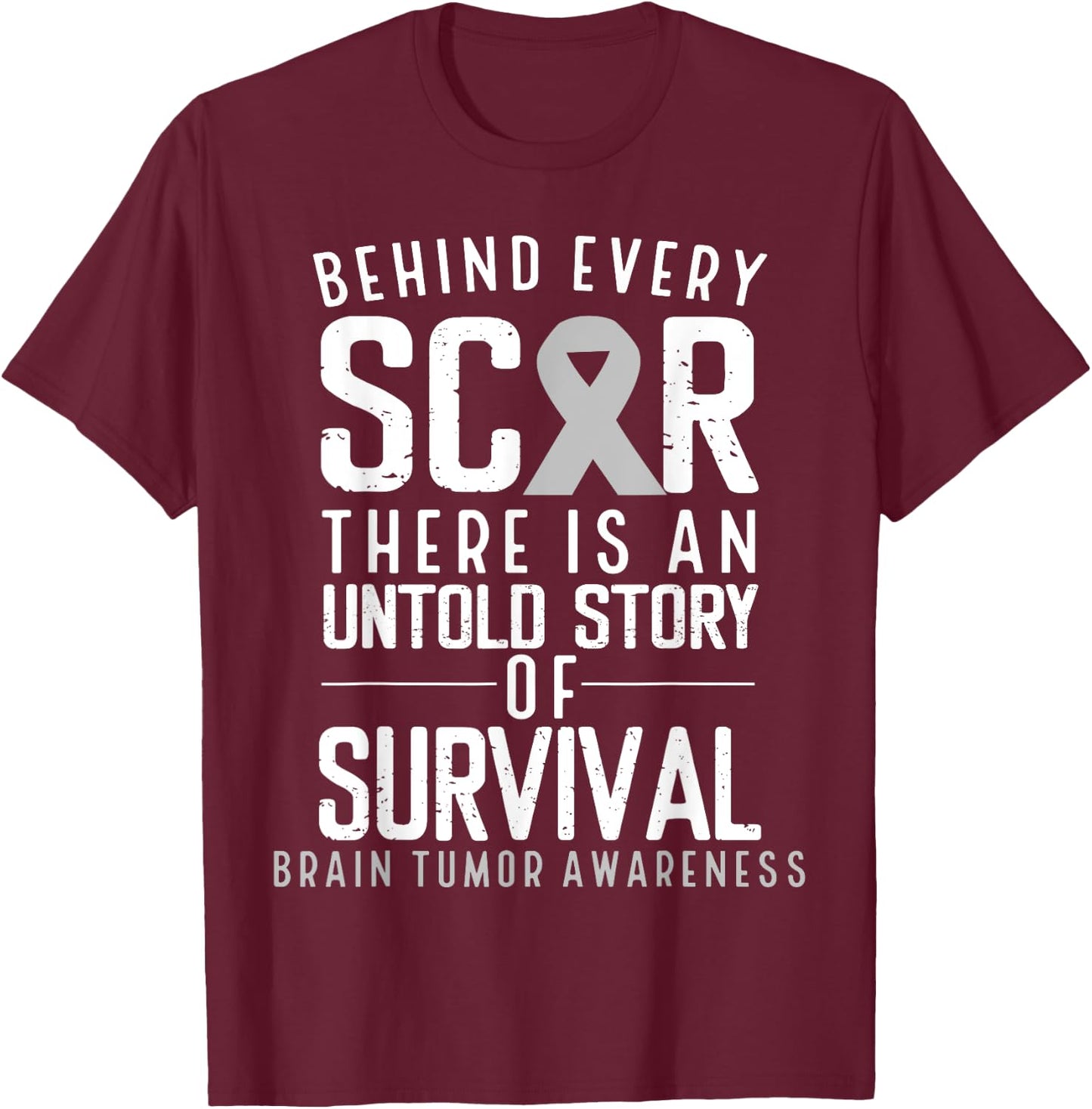 Glioblastoma Multirome Warrior Month Day Survivor Brain Cancer Awareness Survivor Grey Ribbon Brain Tumor T-Shirt - T-Shirt | Maroon