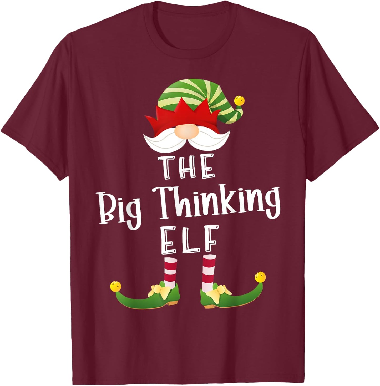 Big Thinking Elf Group Christmas Funny Pajama Party T-Shirt - T-Shirt | Maroon