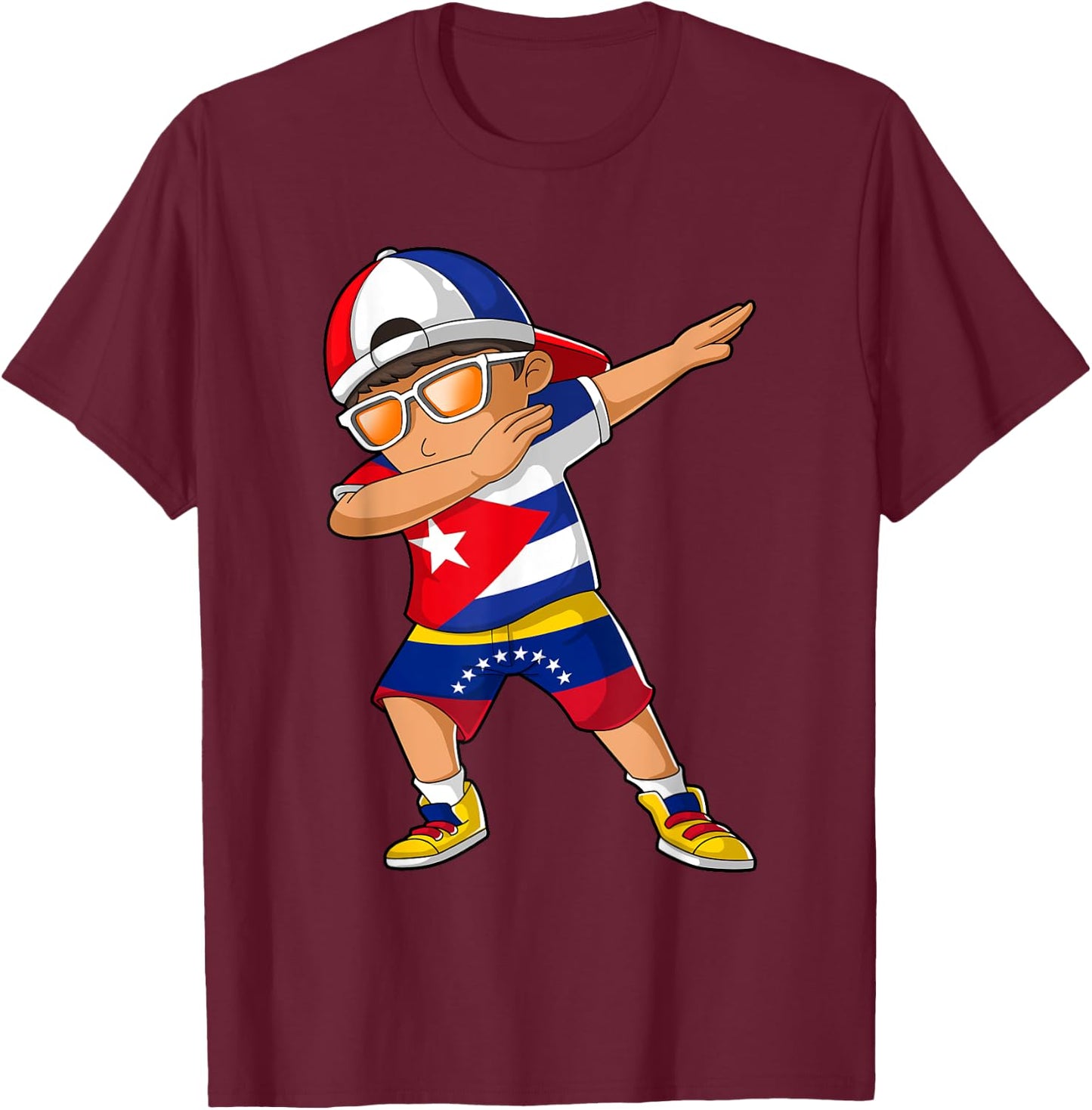 Half Cuban Half Venezuelan Boy Kid Cuba Venezuela Flag T-Shirt - T-Shirt | Maroon