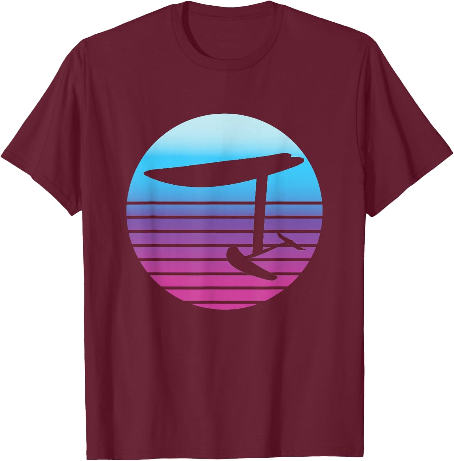 Efoil Electric Hydrofoil Retro Sunset Surf T-Shirt - T-Shirt | Maroon