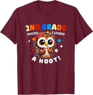 Cute 2nd Grade Teacher Mom Dad Making Learning a Hoot Owl T-Shirt - T-Shirt | Maroon
