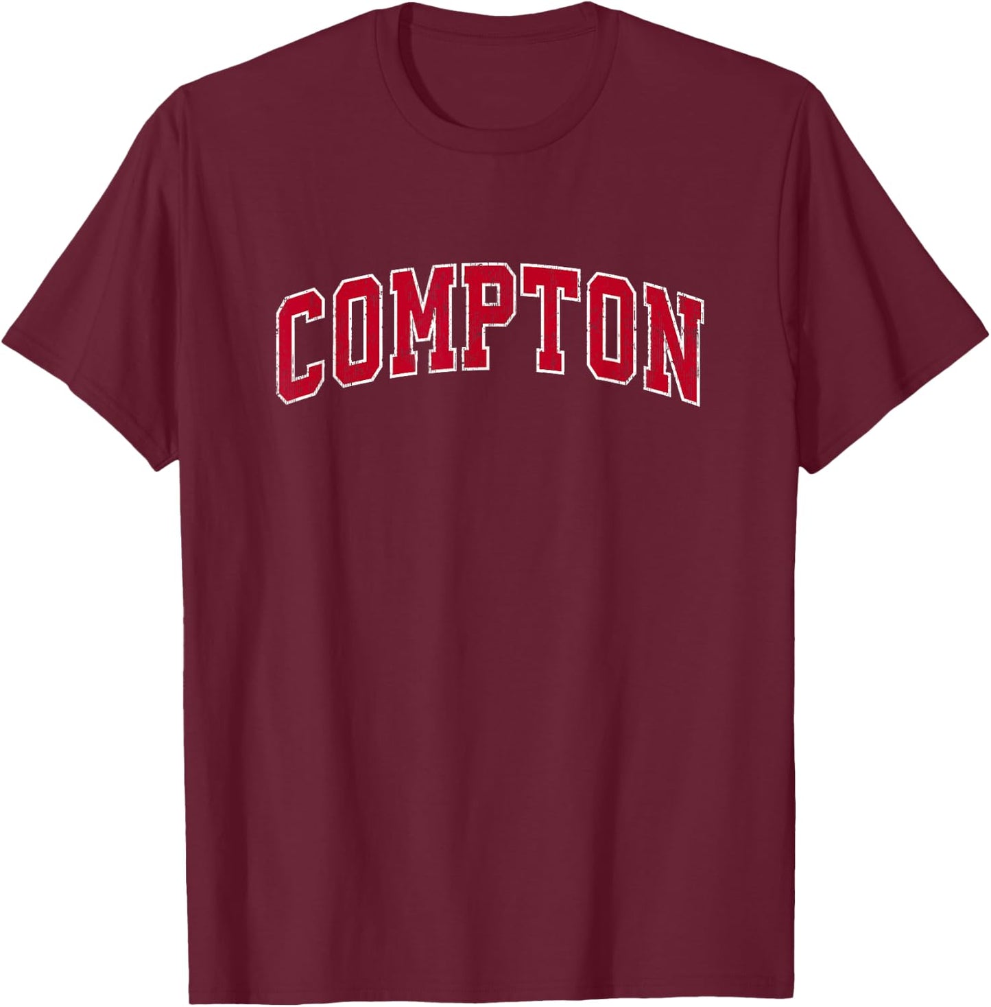 Compton California CA Vintage Sports Design Red Design T-Shirt - T-Shirt | Maroon