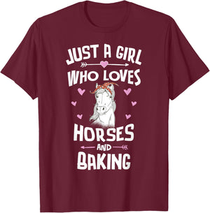 Horses And Baking Gifts for Girls Women T-Shirt - T-Shirt | Maroon