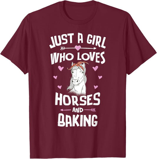 Horses And Baking Gifts for Girls Women T-Shirt - T-Shirt | Maroon