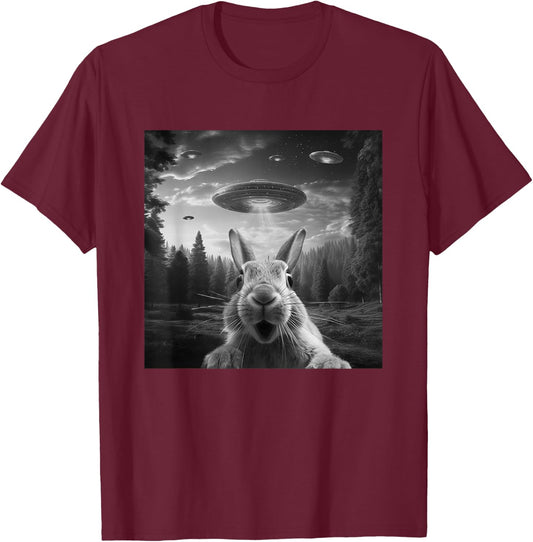 Alien UFO Selfie Bunny Spaceship Weirdcore Funny Rabbit T-Shirt - T-Shirt | Maroon