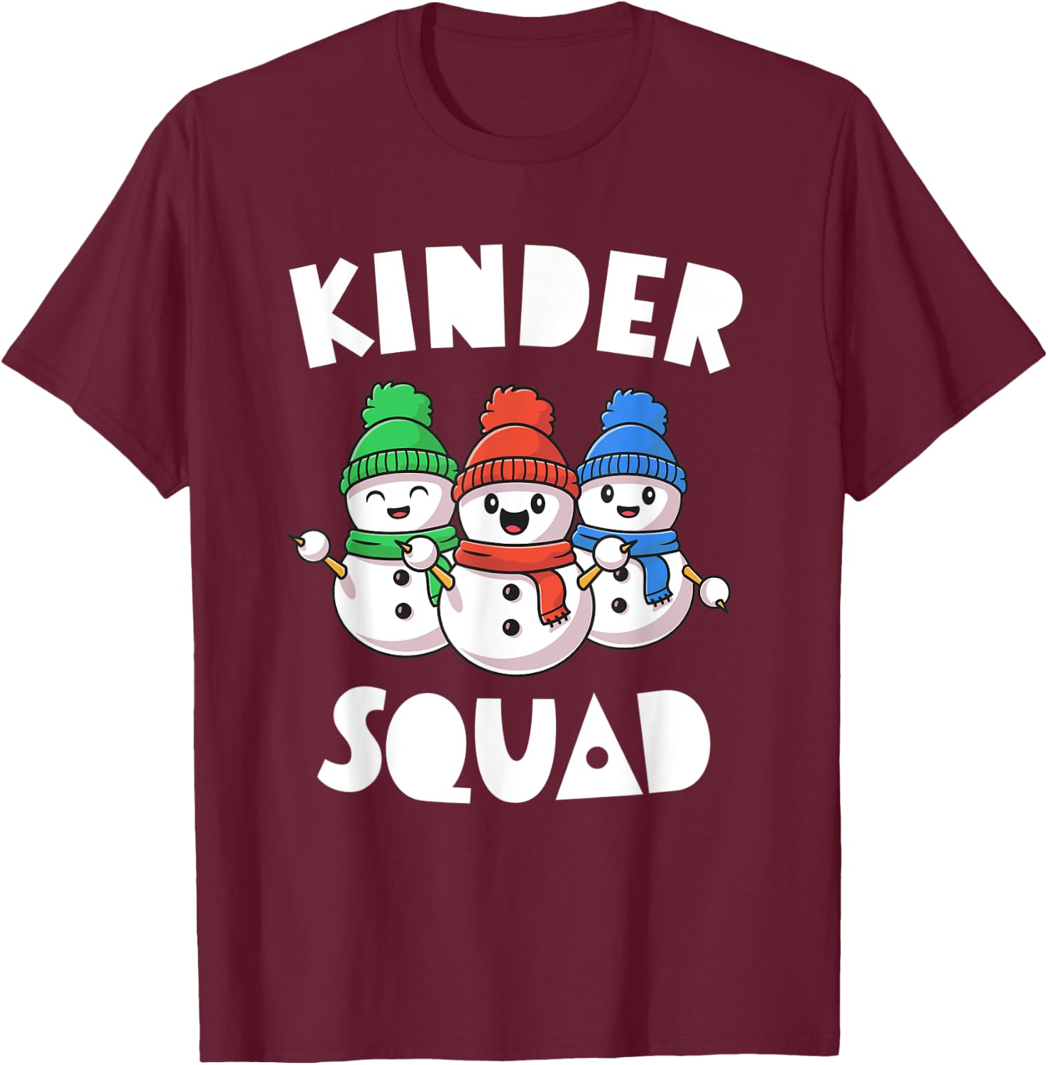 Kinder Squad Kindergarten Christmas Shirt Teacher Snowmies T-Shirt - T-Shirt | Maroon