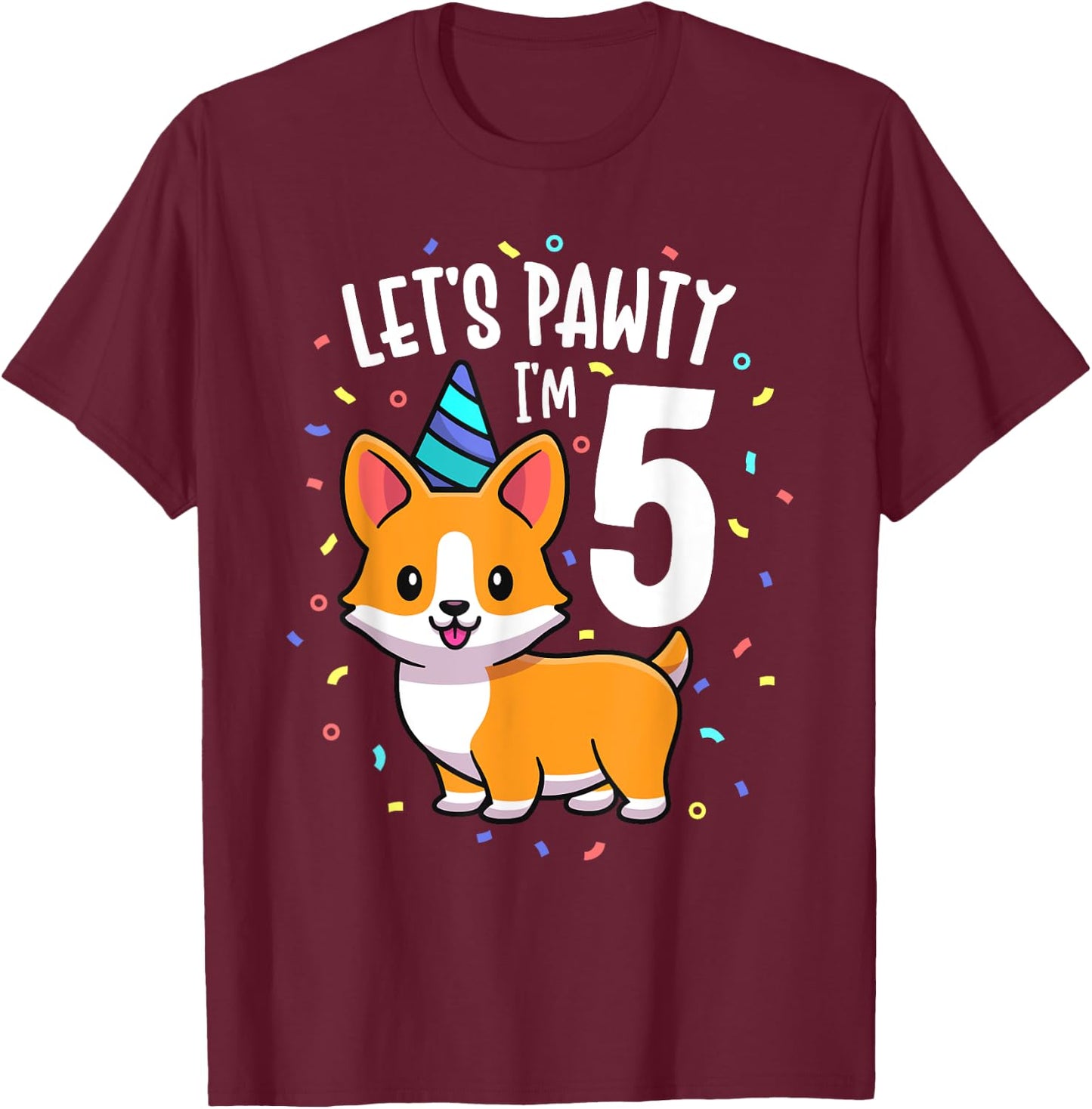 5 Years Old Corgi Dog Lover 5th Birthday Party Outfit Kid T-Shirt - T-Shirt | Maroon