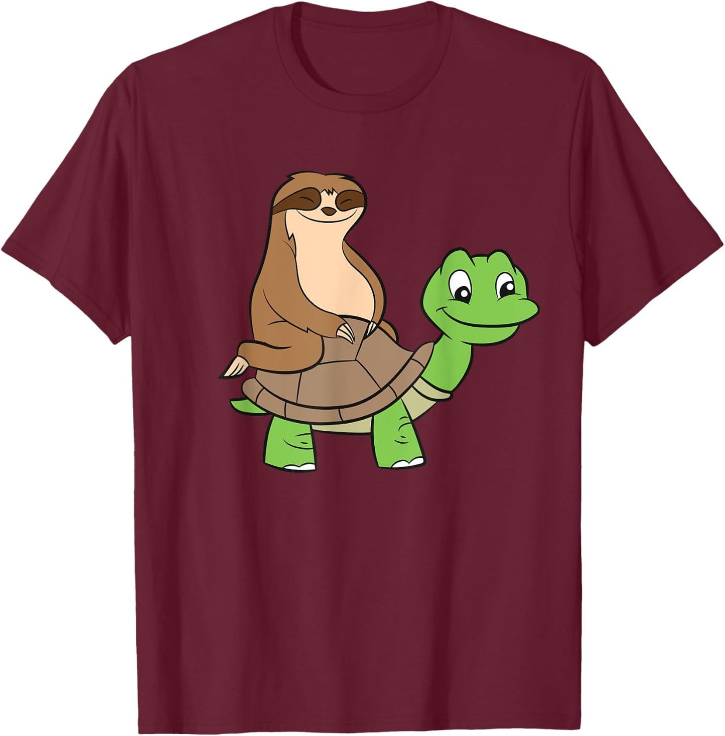 Sloth On Turtle Funny Sloth Rides Turtle Sloths Lover T-Shirt - T-Shirt | Maroon
