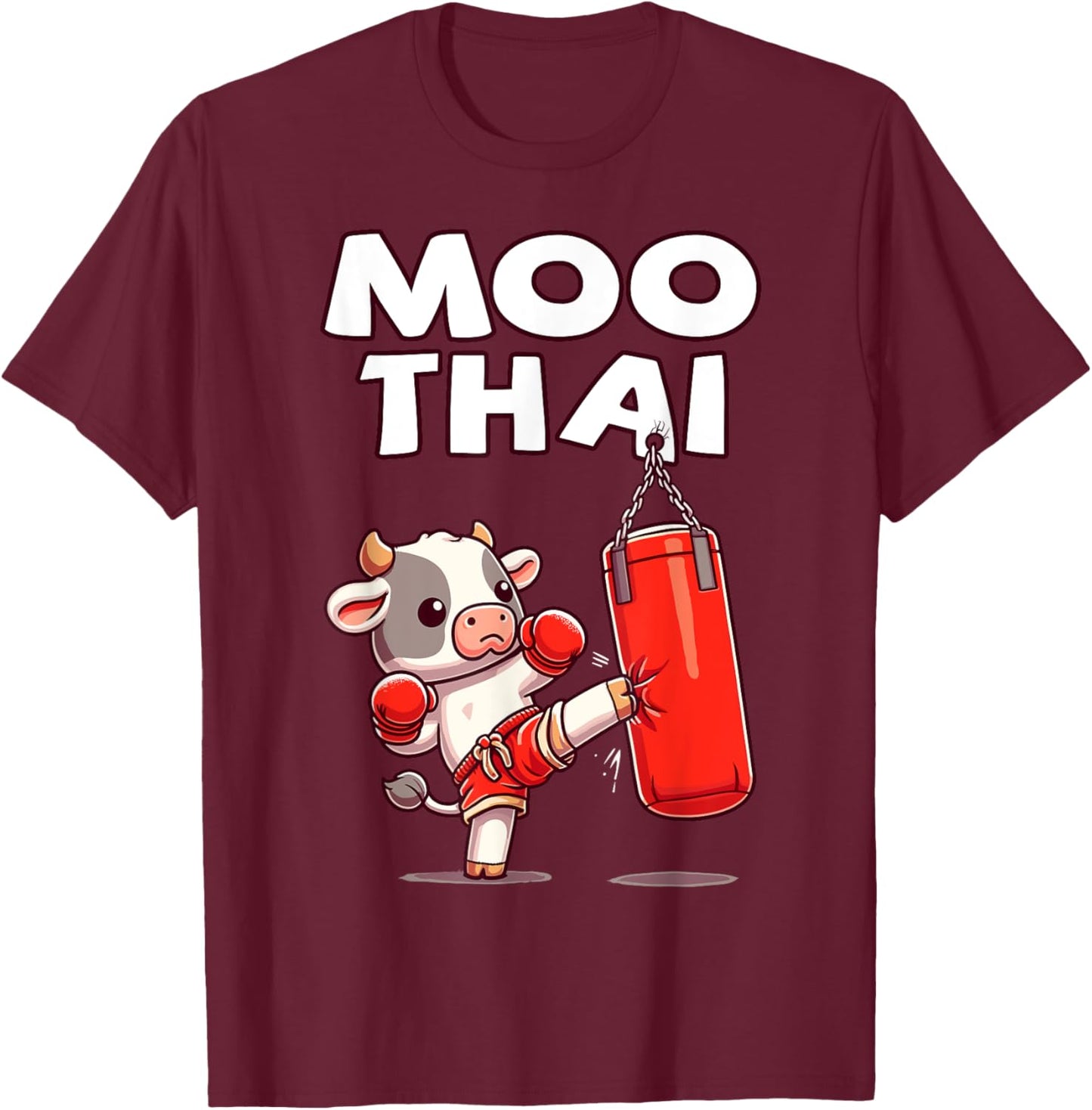 Moo Thai, Muay Thai Cow | Thai Boxing For Kids, Muay Thai T-Shirt - T-Shirt | Maroon