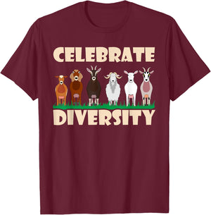 Funny Goat Gift Women Cool Celebrate Diversity Goat T-Shirt - T-Shirt | Maroon