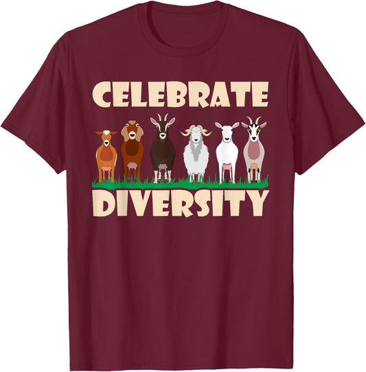 Funny Goat Gift Women Cool Celebrate Diversity Goat T-Shirt - T-Shirt | Maroon