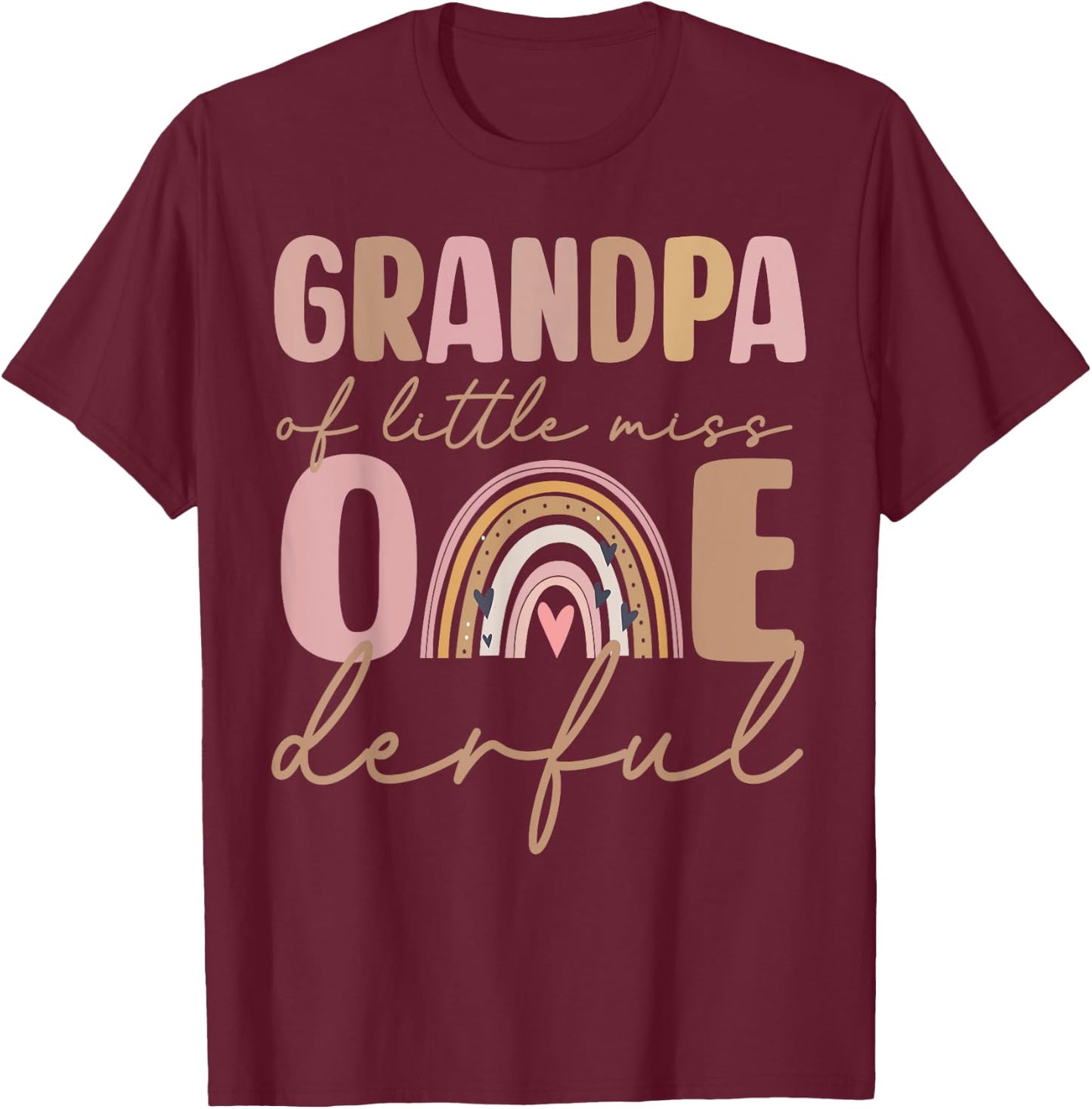 Grandpa of Little Miss Onederful First Birthday Boho Rainbow T-Shirt - T-Shirt | Maroon