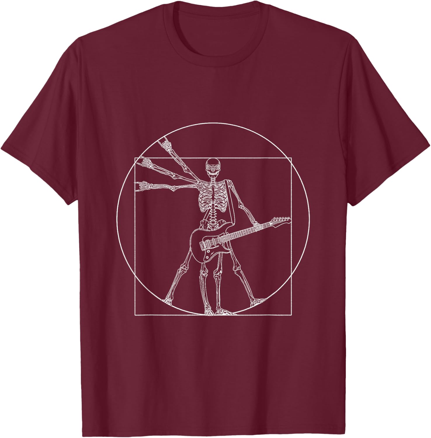 Guitar Shirt Da Vinci Skeleton Vitruvian Man Guitar Player T-Shirt - T-Shirt | Maroon