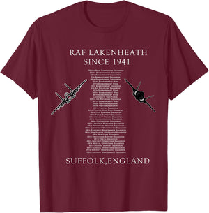 Military Surplus+ RAF Lakenheath Squadrons - Men's Black Classic Fit Short Sleeve - Adult Size Small T-Shirt - T-Shirt | Maroon