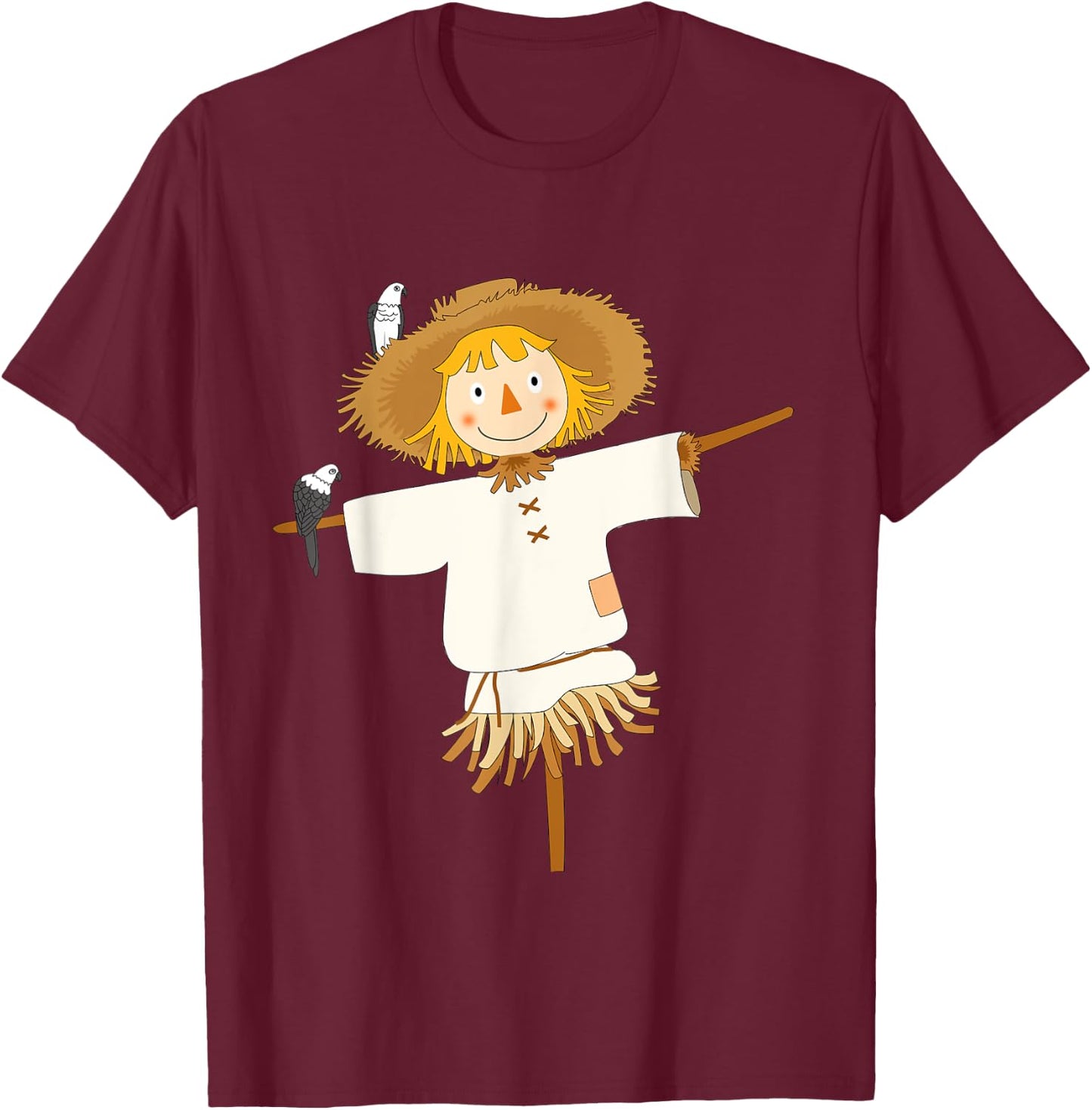 Cute Scarecrow with Birds Fall Autumn Halloween Harvest T-Shirt - T-Shirt | Maroon