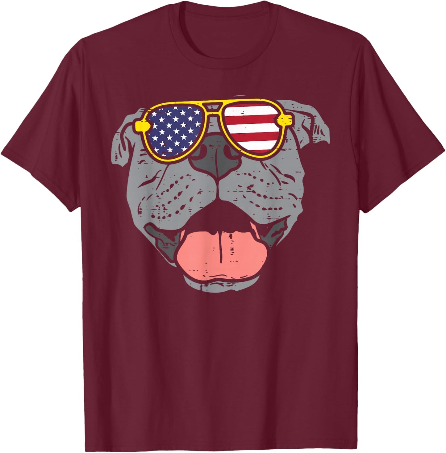 Pitbull Pit American USA Flag 4th Of July Fourth Dog T-Shirt - T-Shirt | Maroon