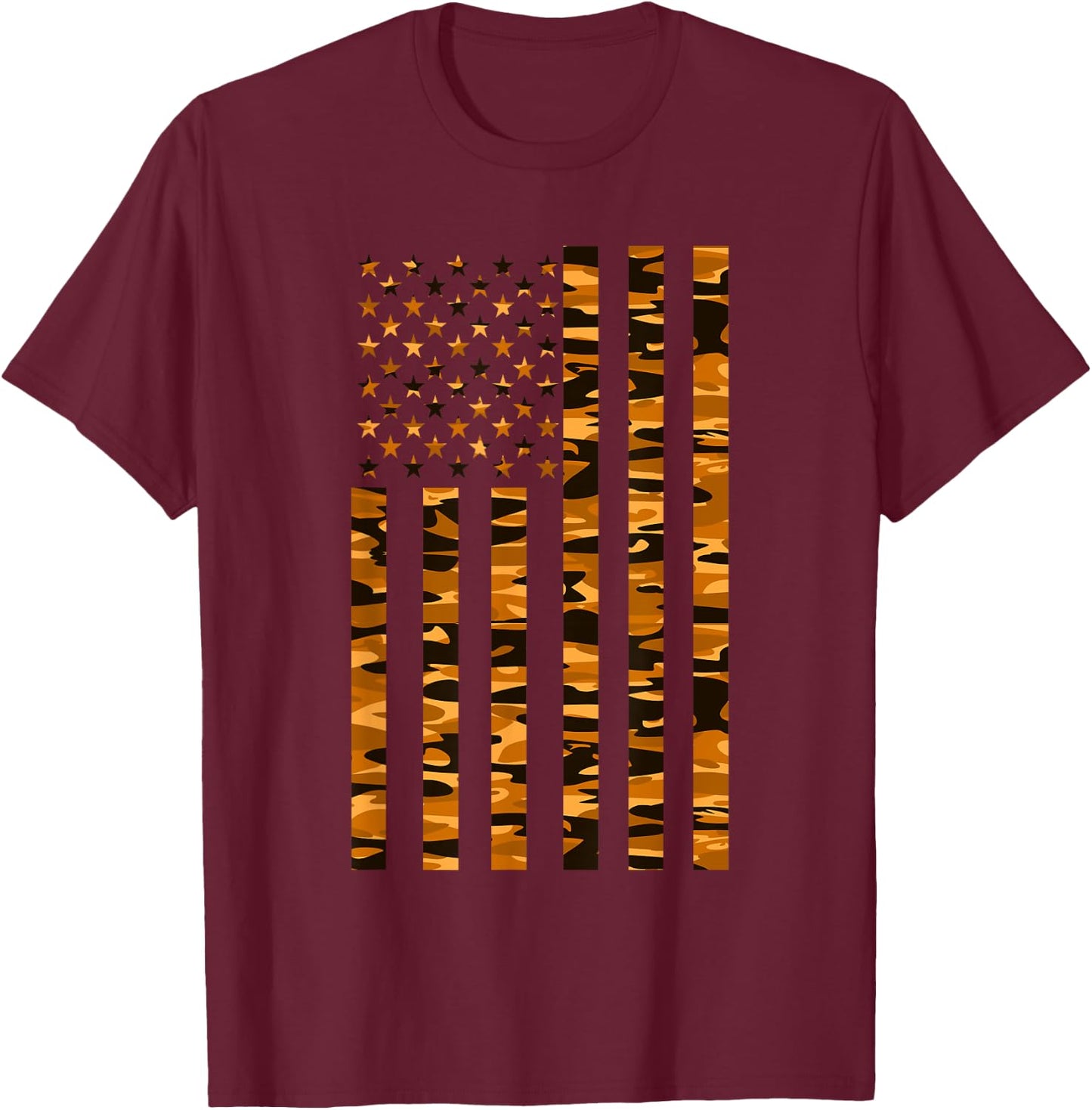 Hunter Orange Camo USA Flag Camouflage Women Men T-Shirt - T-Shirt | Maroon
