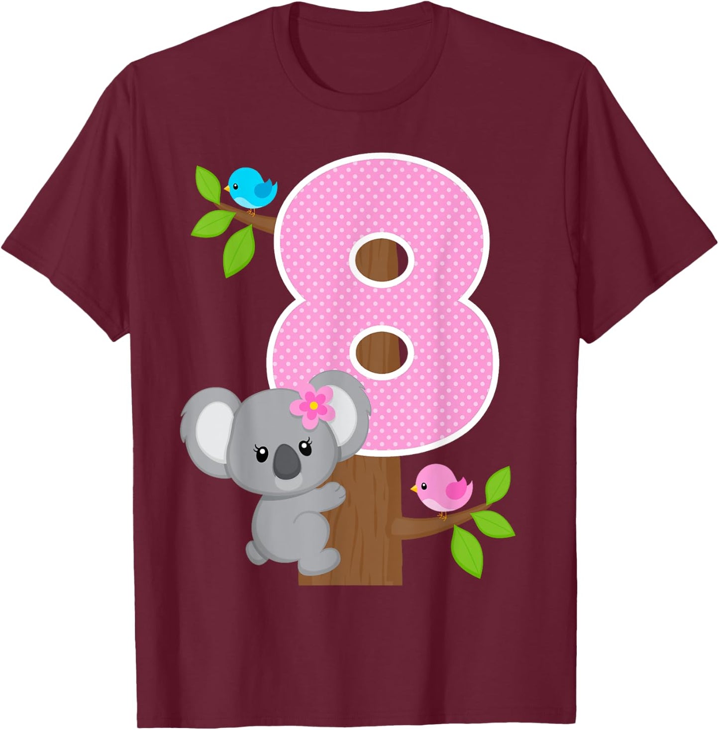 Koala Bear 8th Birthday Girl 8 Year Old Birthday Koalas Bday T-Shirt - T-Shirt | Maroon