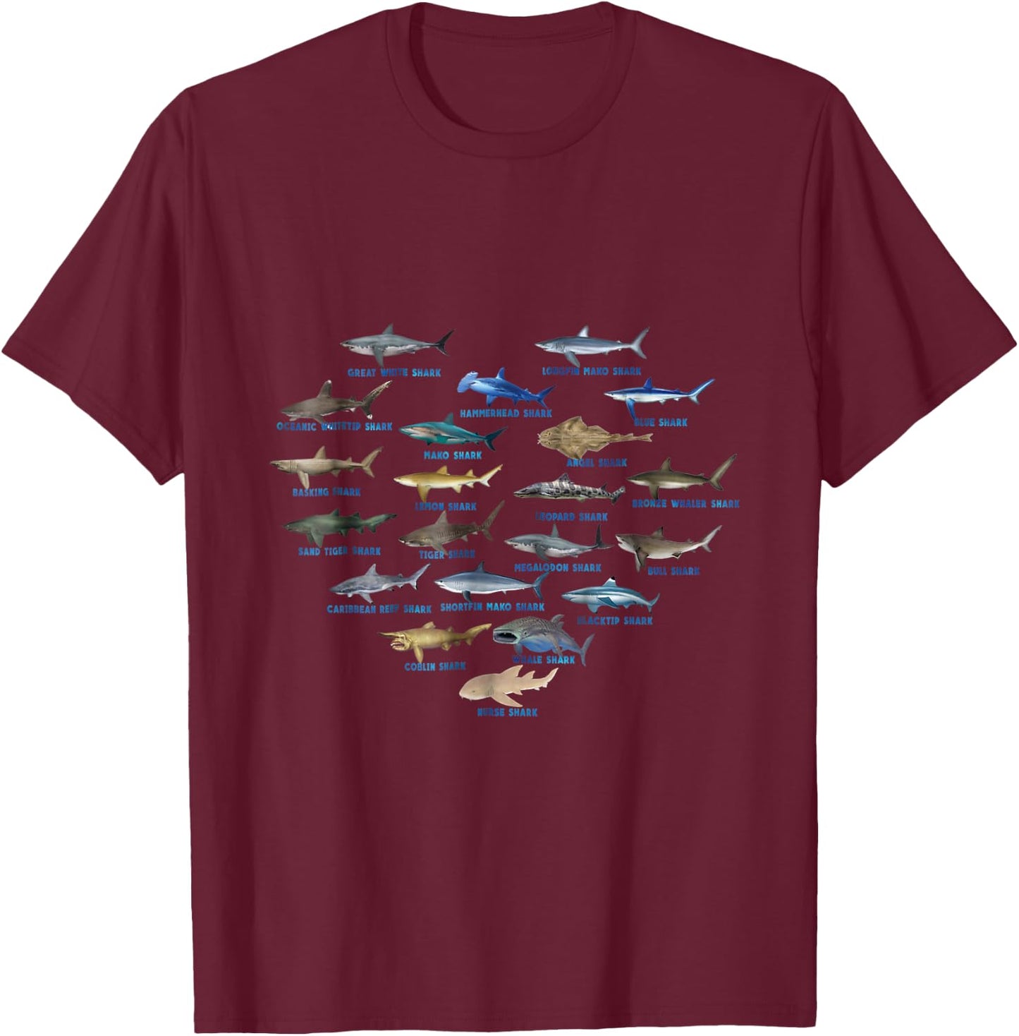 Sharks heart Ocean Animal Shark Lovers men kids T-Shirt - T-Shirt | Maroon