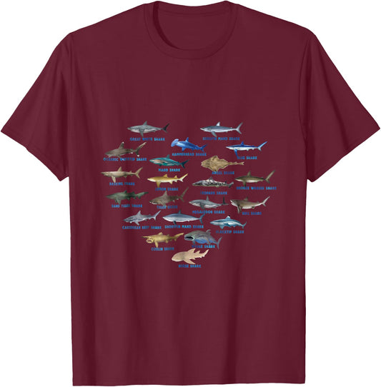 Sharks heart Ocean Animal Shark Lovers men kids T-Shirt - T-Shirt | Maroon
