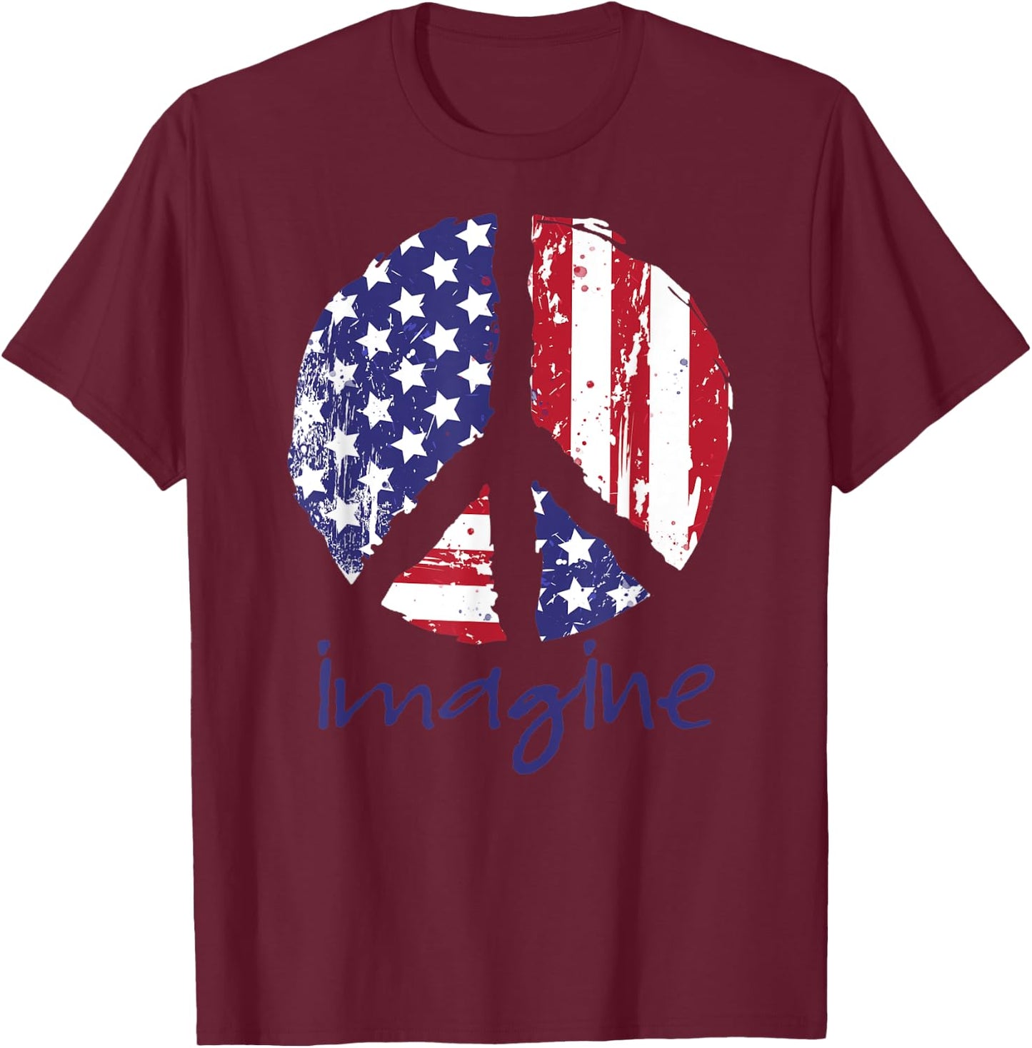 Imagine a Peaceful America American Flag Men T-Shirt - T-Shirt | Maroon