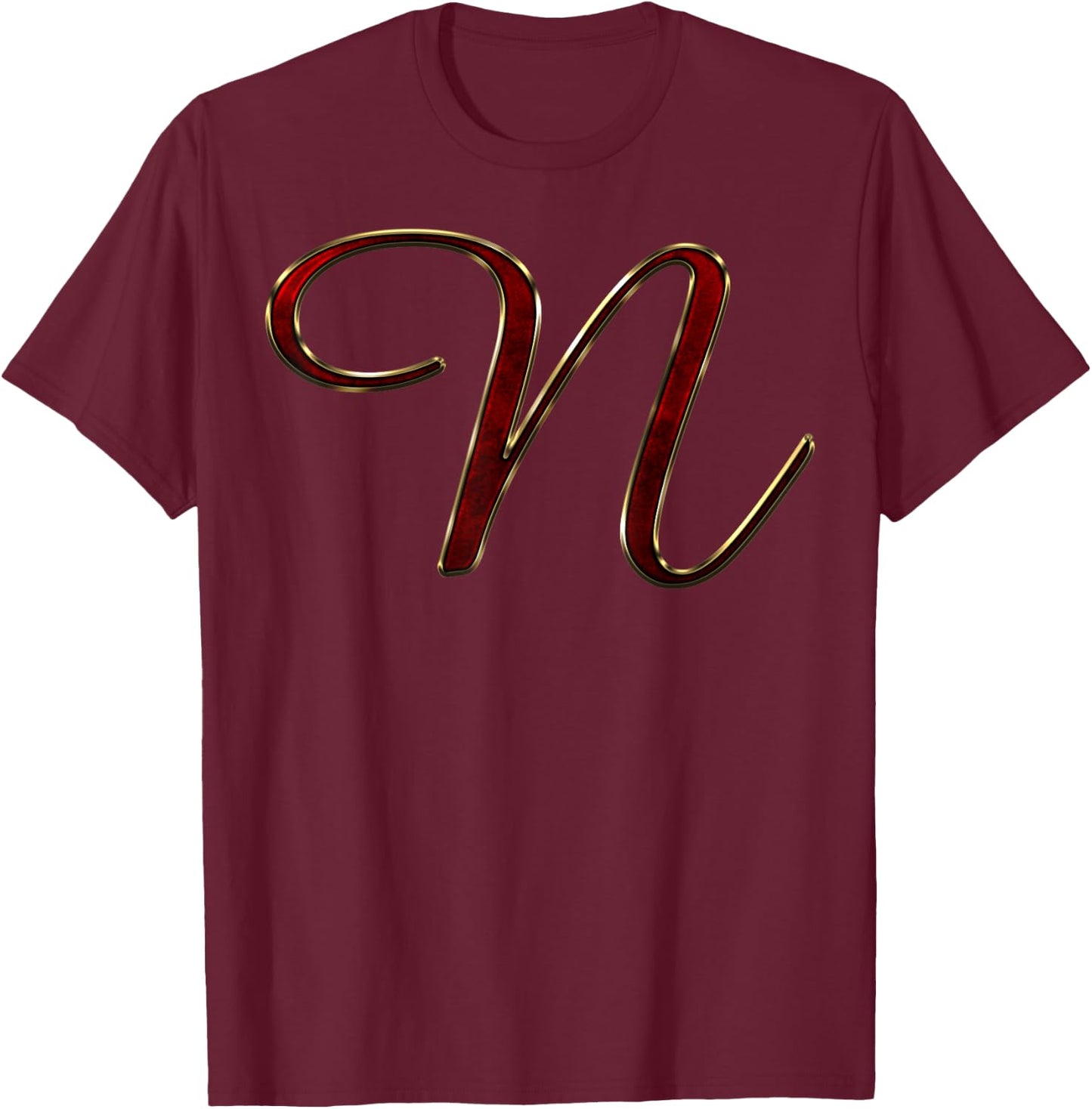 Monogram Initial Letter N Red T-Shirt - T-Shirt | Maroon