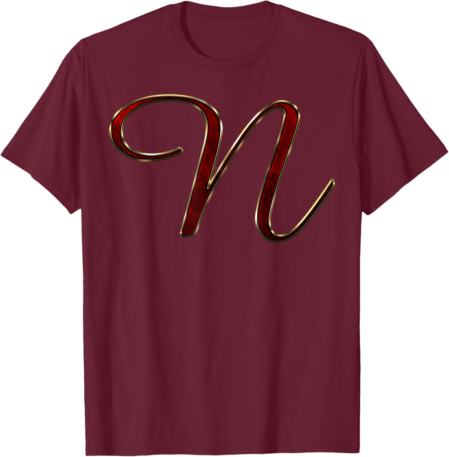 Monogram Initial Letter N Red T-Shirt - T-Shirt | Maroon