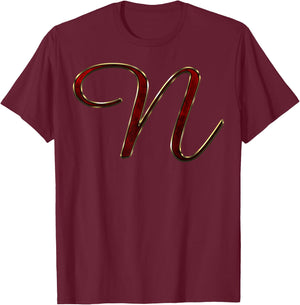 Monogram Initial Letter N Red T-Shirt - T-Shirt | Maroon
