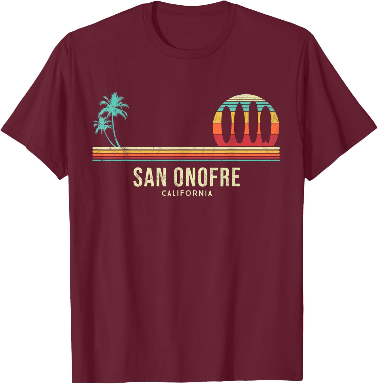 California Surf San Onofre Vintage Surf Board Surfer T-Shirt - T-Shirt | Maroon