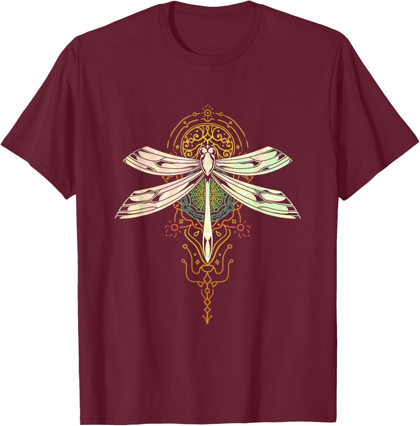 Sacred Fractal Geometry Beautiful Insect Pretty Dragonfly T-Shirt - T-Shirt | Maroon