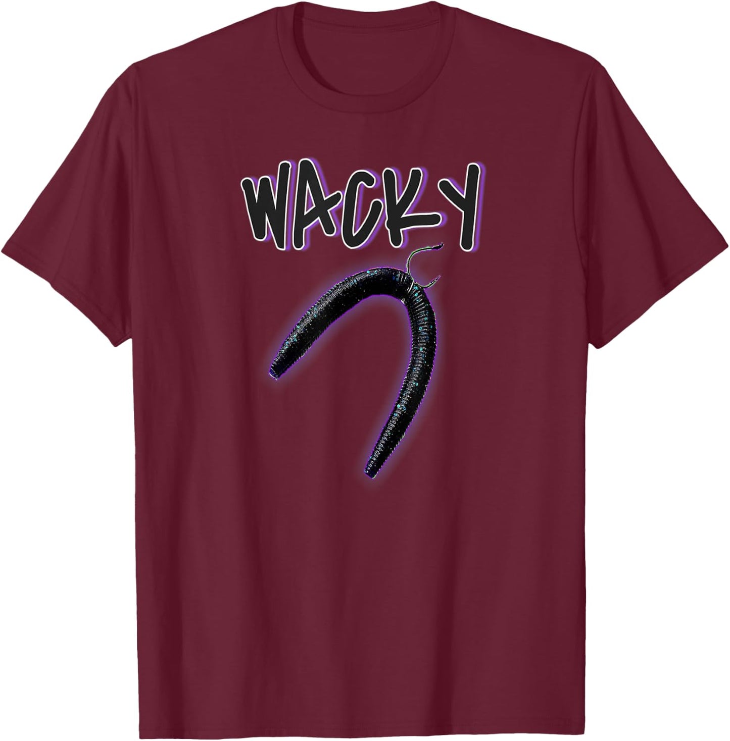 Wacky Worms With Hook For Bass Fishing, Apparel By Black Fly T-Shirt - T-Shirt | Maroon
