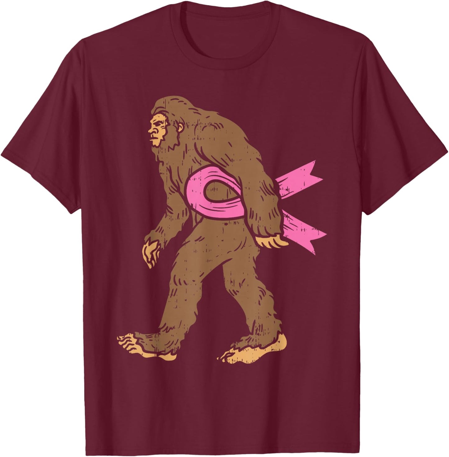 Bigfoot Sasquatch Breast Cancer Funny Awareness Ribbon Gift T-Shirt - T-Shirt | Maroon