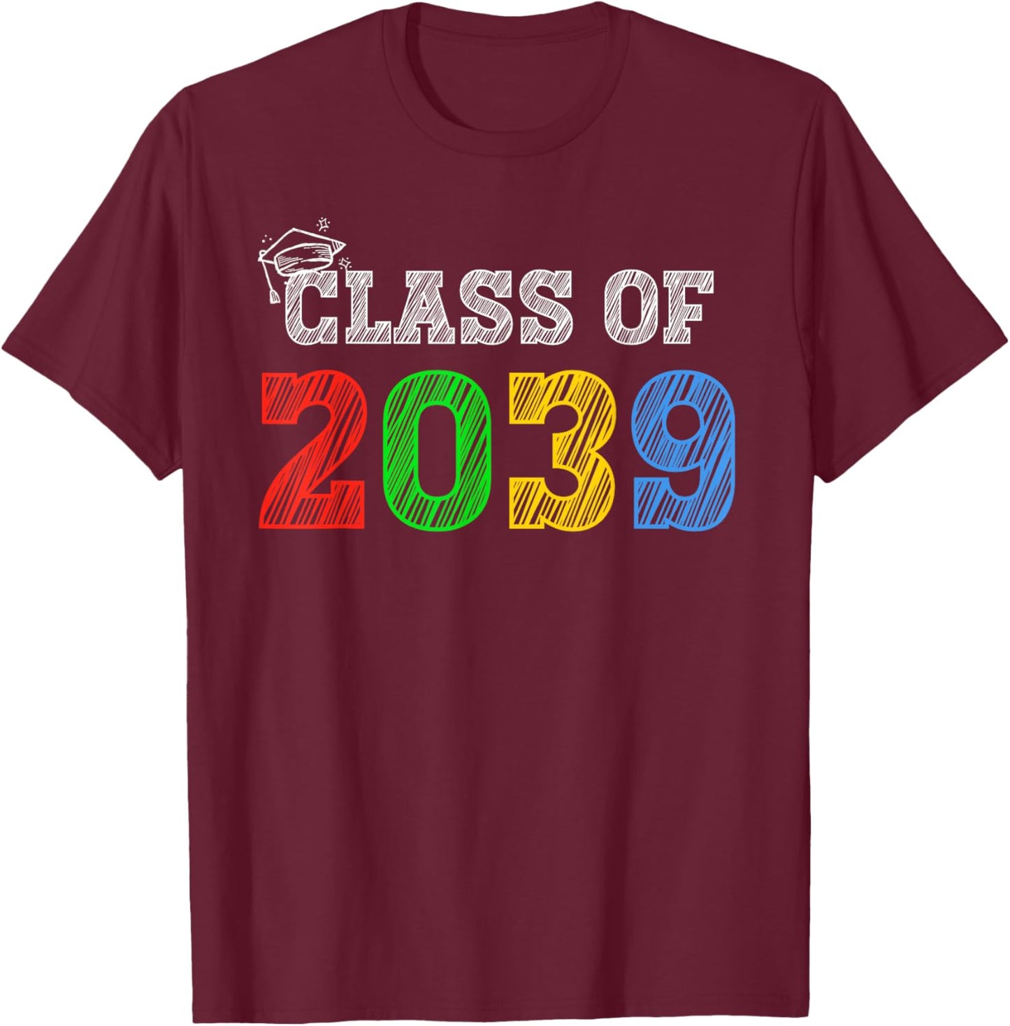 Class of 2039 Grow With Me Graduation First Day of School T-Shirt - T-Shirt | Maroon