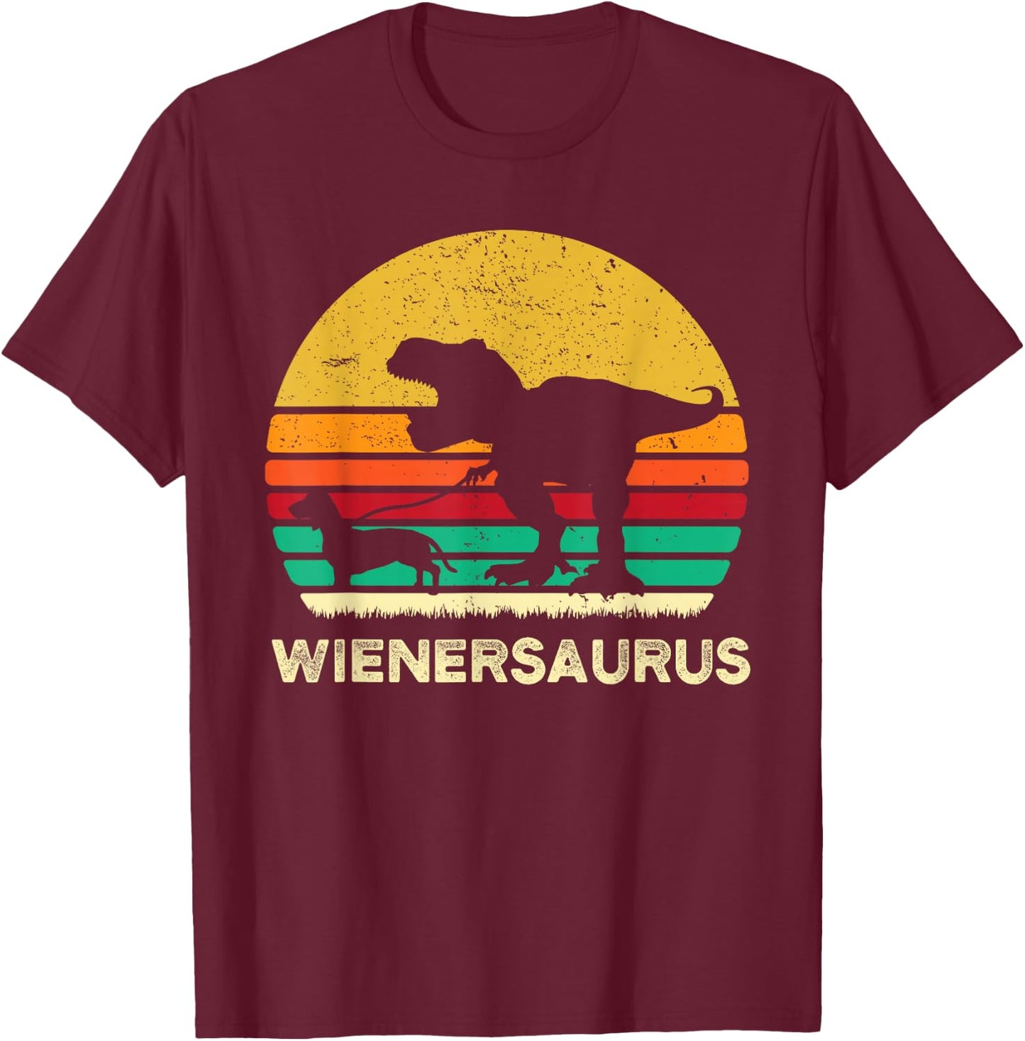 Funny T Rex Dinosaur Walking Dachshund Boys Doxie Wiener Dog T-Shirt - T-Shirt | Maroon