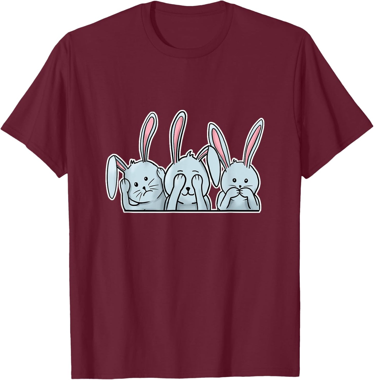 Hear See Speak no evil Rabbits happy Easter bunnies T-Shirt - T-Shirt | Maroon