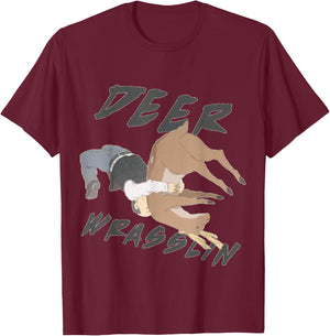Deer Wrasslin (Wrestling) T-Shirt - T-Shirt | Maroon
